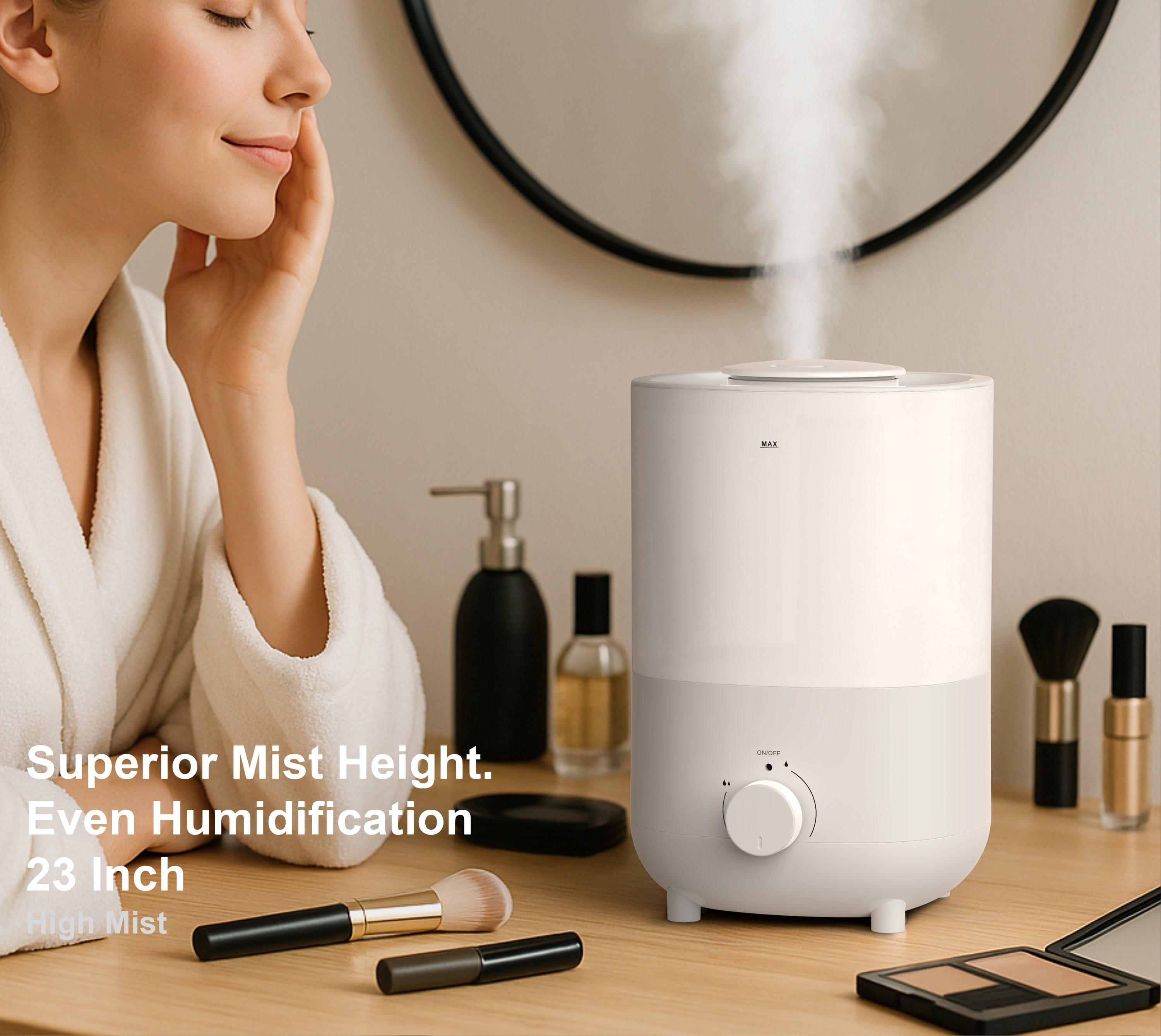 iTOMA 2L White Humidifier - One-Touch Operation, 360° Adjustable Mist, Ultrasonic Quiet for Bedroom & Office