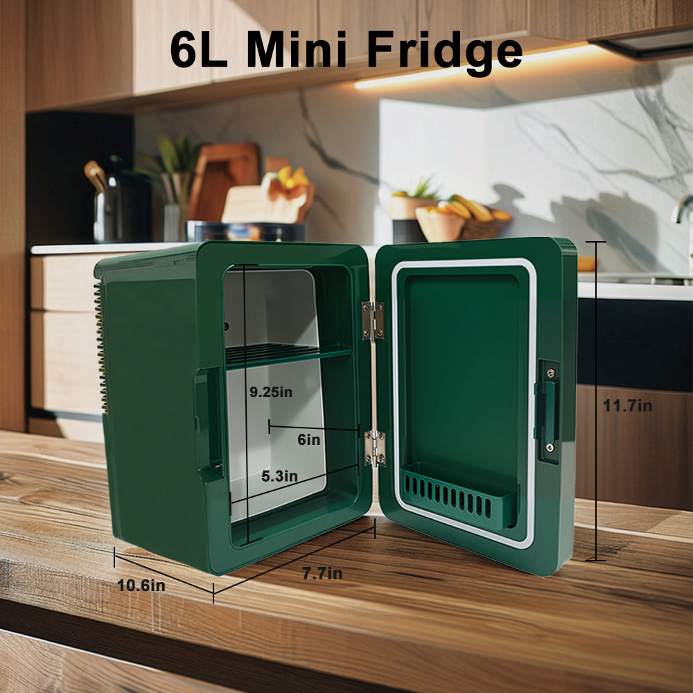 6L K6104 Mini Skincare Fridge with LED Mirror, 6Liter/6 Cans Cooler and Warmer for Makeup, Cosmetic, Beauty, Food, Medicine Portable Small Refrigerator 100% Freon-Free Eco Friendly for Bedroom, Nursery, Office, Camp and Car