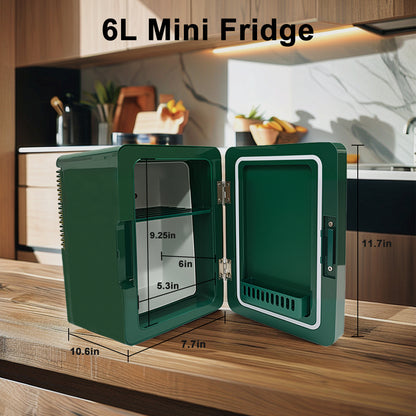 6L K6104 Mini Skincare Fridge with LED Mirror, 6Liter/6 Cans Cooler and Warmer for Makeup, Cosmetic, Beauty, Food, Medicine Portable Small Refrigerator 100% Freon-Free Eco Friendly for Bedroom, Nursery, Office, Camp and Car