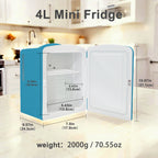 Mini Fridge 4L K4207 Cyan, 4 Liter/6 Can Portable Cooler Personal Refrigerator for Skin Care, Cosmetics, Beverage, Food,100% Freon-Free Eco Friendly for Bedroom, Office, Dorm