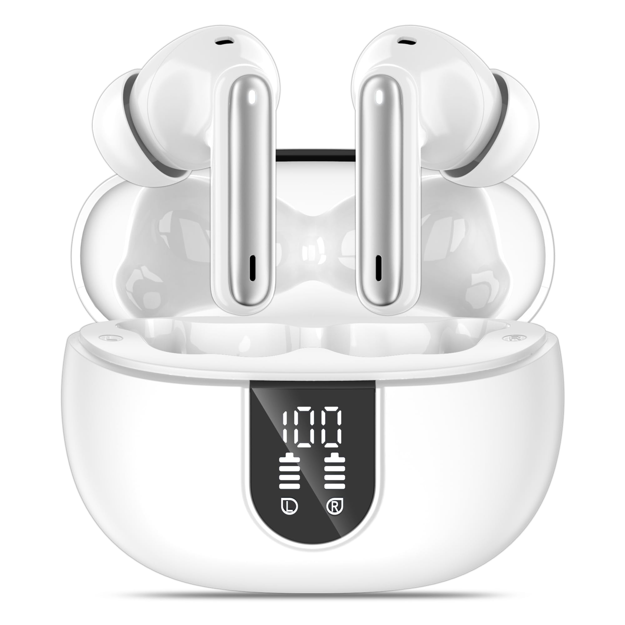 Wireless Earbuds, Bluetooth 5.3 Headphones 40Hrs Playtime Deep Bass Stereo, LED Power Display, Call Noise Canceling Headphones with Mic, IP7 Waterproof Earphones for iOS Android Purple