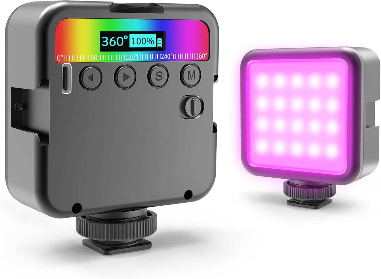 Altson Magnetic RGB Led Video Light LED Camera Light 360° Full Color Portable Photography Lighting Whit 3 Cold Shoe，，2000mAh Rechargeable CRI 96+/2500-9900K/13 Scene (Black)