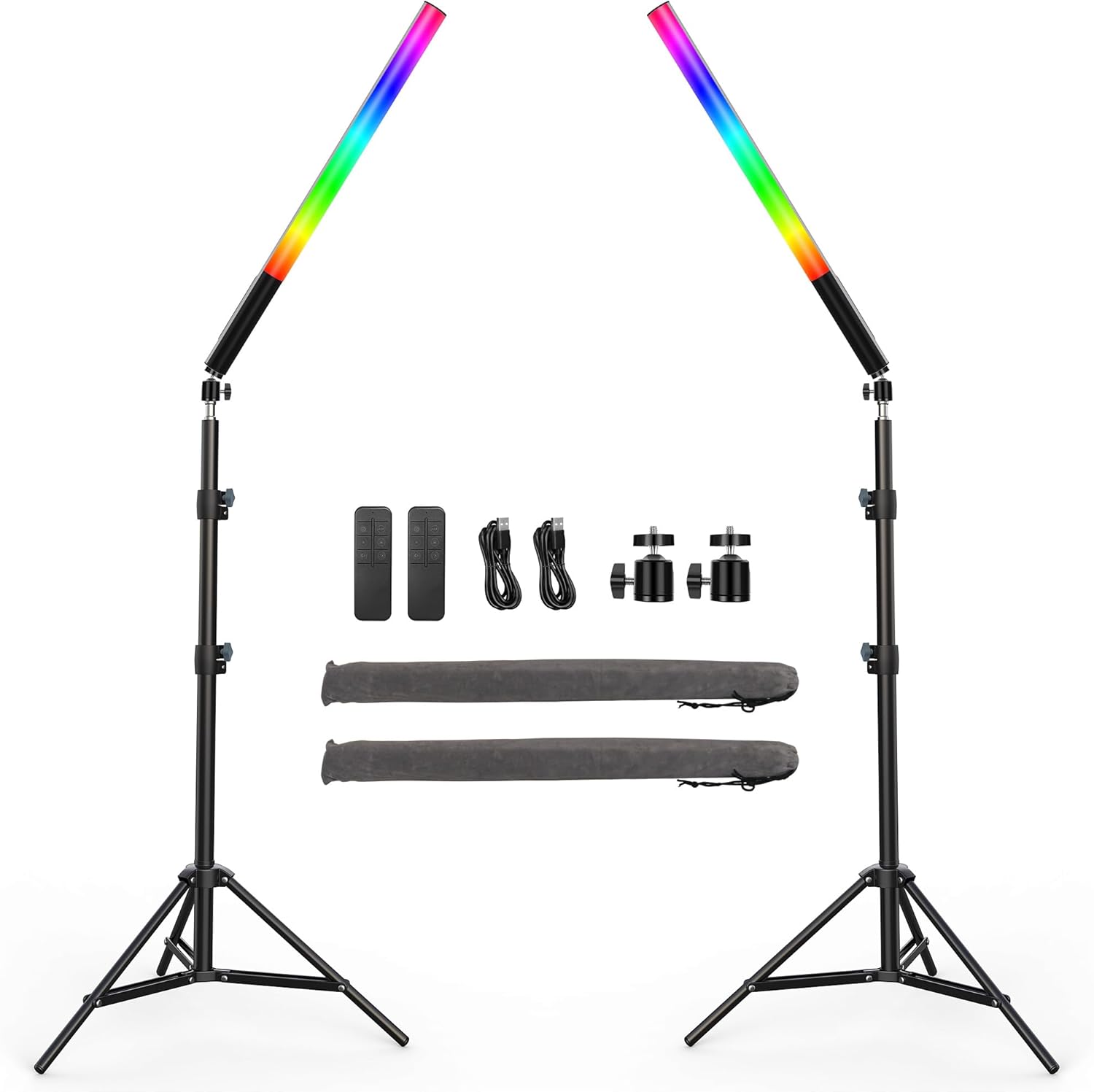 LED Light Stick RGB Fill Light Stand Photography Lighting Kit LED Video Lighting with 5000mAh Battery, Remote Controller Dimmable 2500K~6500K, Adjustable Tripod Stand for Live Streaming, Vlog, Gaming