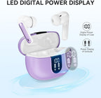 Wireless Earbuds, Bluetooth 5.3 Headphones 40Hrs Playtime Deep Bass Stereo, LED Power Display, Call Noise Canceling Headphones with Mic, IP7 Waterproof Earphones for iOS Android Purple