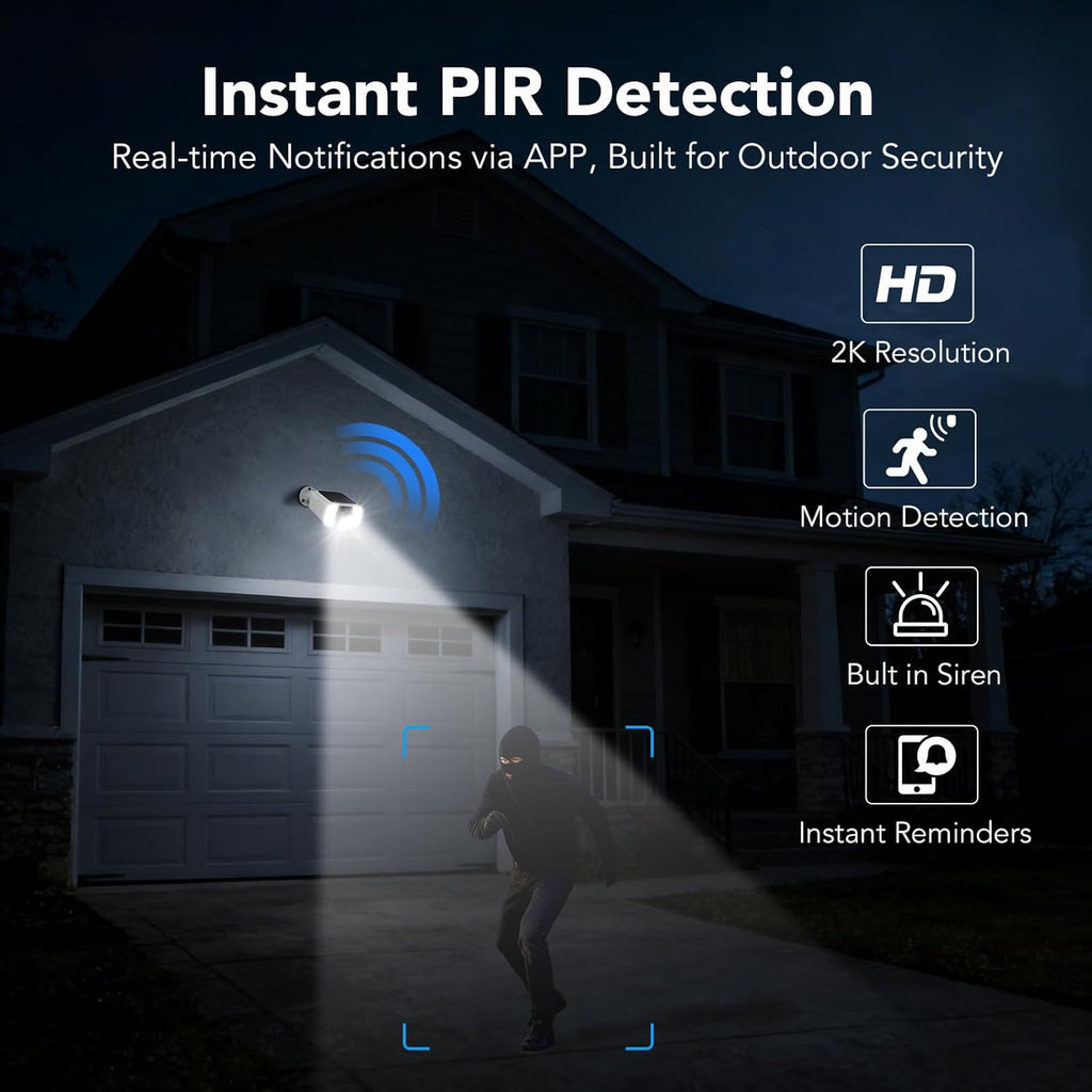 GNCC Solar Security Camera Outdoor, 2.4 & 5GHz WiFi Outdoor Security Camera 4MP Solar Powered WiFi Camera with Color Night Vision, Spotlight, PIR Motion Detection, Easy to Install, SD/Cloud Storage