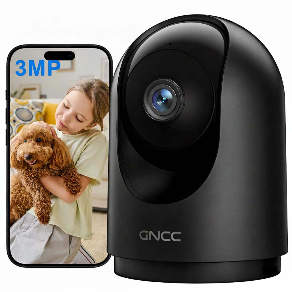 GNCC Indoor Security Camera, 2K Cameras for Home Security with Motion Detection, Baby/Pet Camera with Phone App, Night Vision, 2-Way Audio, TF/Cloud Storage, Works with Alexa & Google Home, 2.4G WiFi
