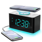 Bedside Alarm Clock Radio, 15 W Ultra Fast Wireless Phone Charger with wireless conncetion, USB Charging Port, Dual Alarm, Sleep Timer, Snooze, Dimmer, FM Radio,Cyan LED Night Light &1.4" Display iTOMA 207S
