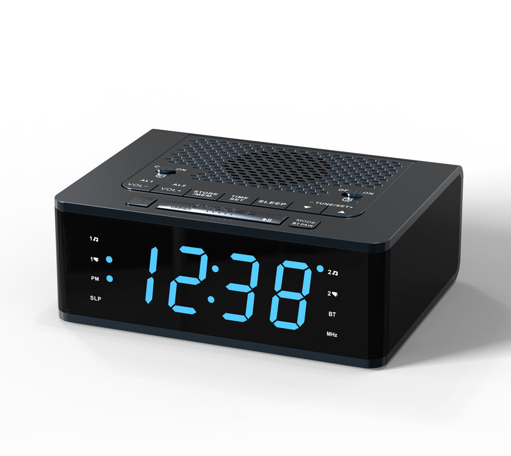 Bedroom Digital Alarm clock with FM radio, Bluetooth, Dimmable LED display screen, sleep timer, adjustable volume, dual alarm clock with on/off button, bedside alarm clock for adults, the elderly and children iTOMA 515