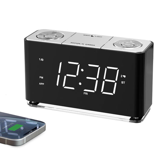 Clock Radio,Alarm Clock with wireless conncetion,Large LED Display, FM Radio, Dual Alarm, USB Charging Port, Night Light, Auto & Manual Dimmer, Snooze, Sleep Timer iTOMA 507A