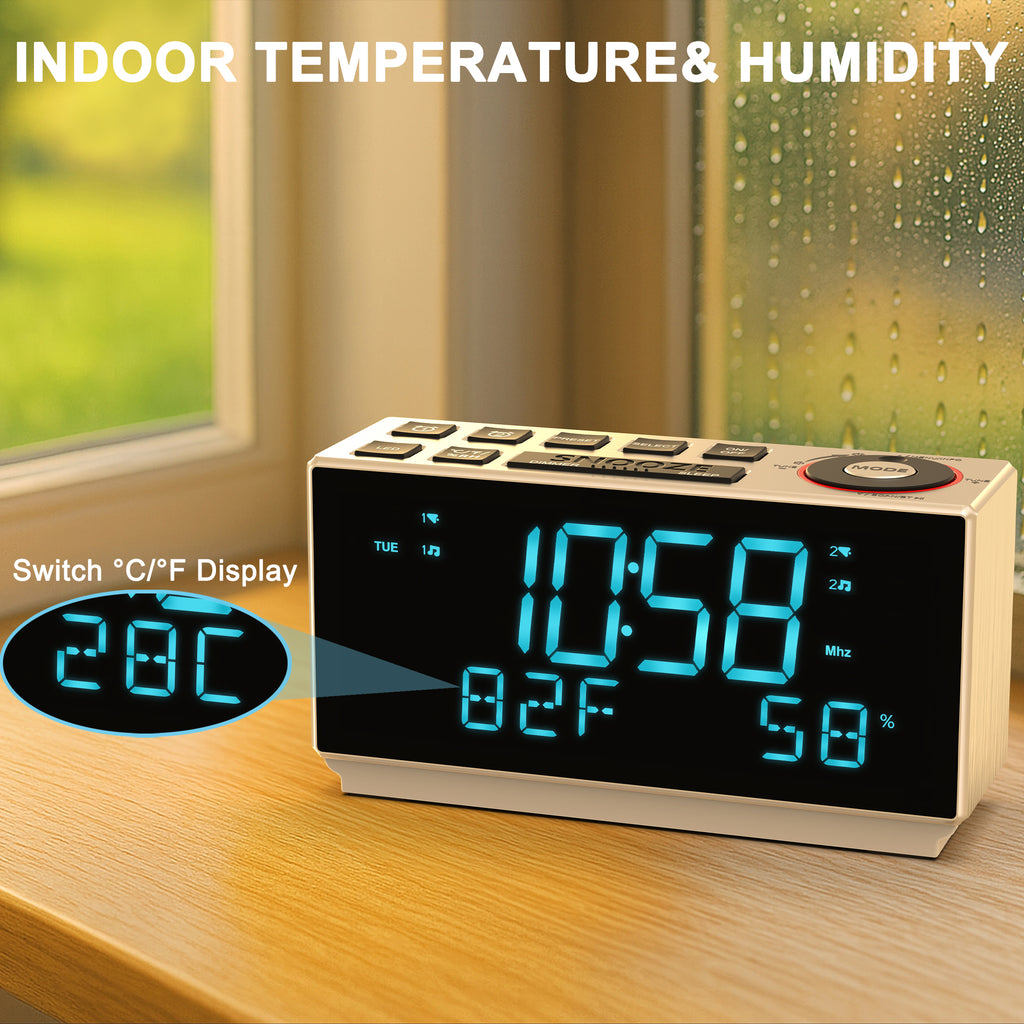 DAB+＆FM Radio, Clock Radio with Bluetooth, 40 Presets, Earphone, Dual Alarm with Snooze and Sleep Timer, Two Charging Port, Dimmable, Temperature & Humidity, LED Display Alarm Clock for Bedroom iTOMA 508D