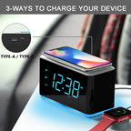 Creative APP Control, Alarm Clock Radio with 15W Wireless Charger, FM Radio, Bluetooth, Two Charging Ports, Dual Alarm, Sleep Timer, Snooze, Auto-Manual Dimmer, Night Light &1.4" Ice Blue LED Display Clock Radio for Bedroom iTOMA 207A