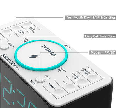 Alarm Clock Radio with Wireless Charging iTOMA CKS207