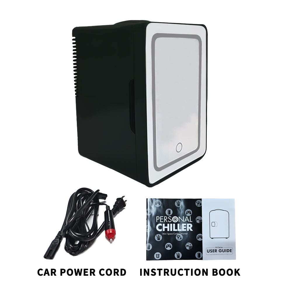 Mini Skincare Fridge with LED Mirror 6L K6100, 6Liter/6 Cans Cooler and Warmer for Makeup, Cosmetic, Beauty, Food, Medicine Portable Small Refrigerator 100% Freon-Free Eco Friendly for Bedroom, Nursery, Office, Camp and Car