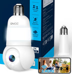 GNCC 2K Light Bulb Security Camera, 2.4GHz Only, 355° Wireless Outdoor Camera, Full-Color Night Vision, Motion Detection, Easy Install, Local & Cloud Storage Requires Subscription (1-Pack, White)
