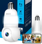 GNCC 2K Light Bulb Security Camera, 2.4GHz Only, 355° Wireless Outdoor Camera, Full-Color Night Vision, Motion Detection, Easy Install, Local & Cloud Storage Requires Subscription (1-Pack, White)