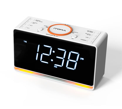 Alarm Clock Radio, 1.4" White LED Display Clock with Bluetooth, FM Radio, Dual Alarm, Sleep Timer, Snooze, Auto & Manual Dimmer, USB Charger and Night Light iTOMA 718