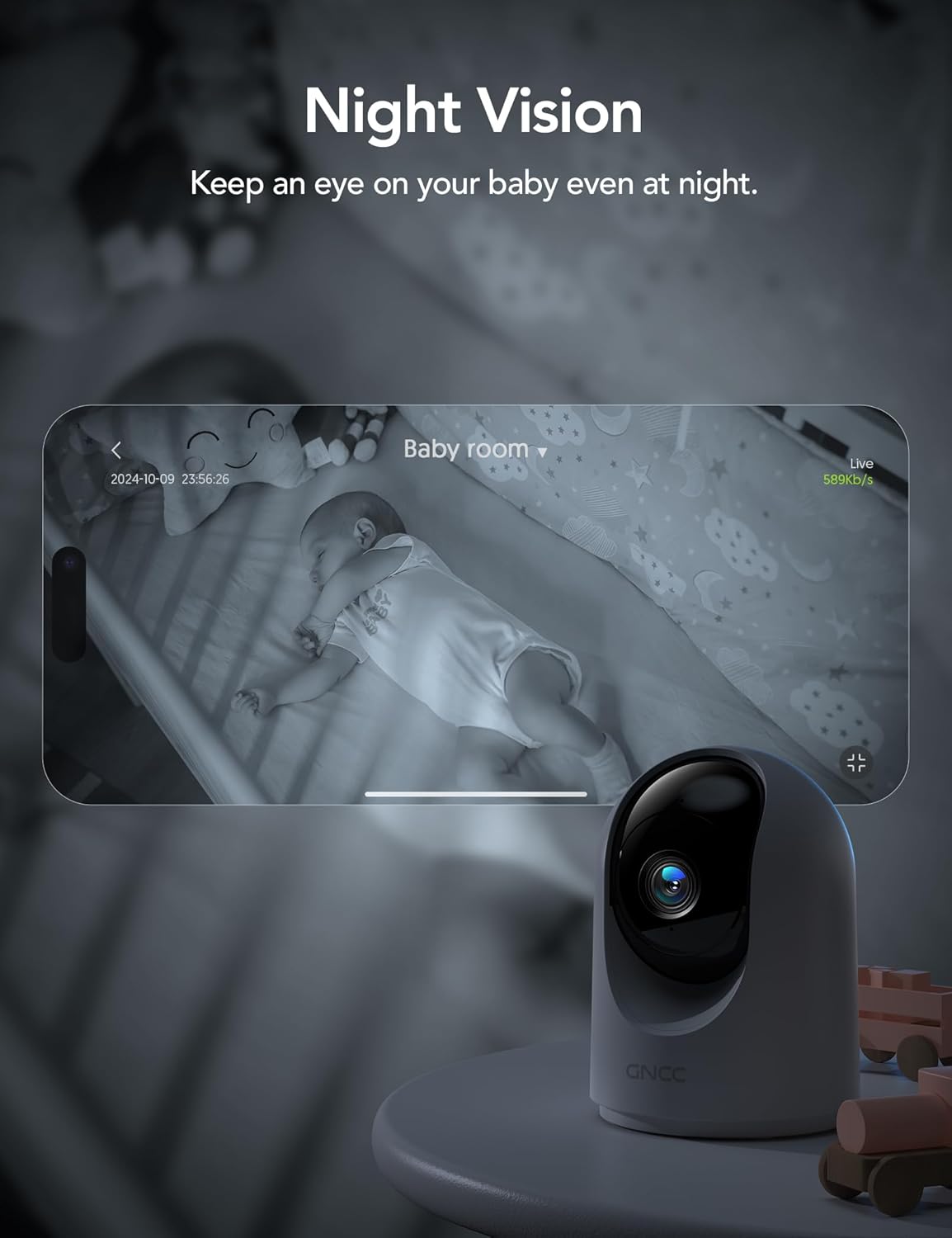 GNCC Indoor Security Camera Dog Camera Motion Detection, Cameras for Home Security with 2-Way Audio Siren, Night Vision, Cloud & SD Card Storage, Works w/Alexa & Google Home