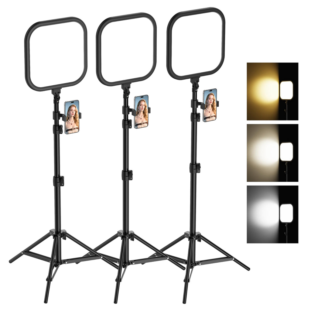 ALTSON 3 Pack LED Video Panel Light, 2500-8500K Dimmable Studio Lights with Tripod Stand & Phone Holder, 78" Photography Lighting Kit for Video Recording, Game Streaming, Photography, Tiktok, YouTube