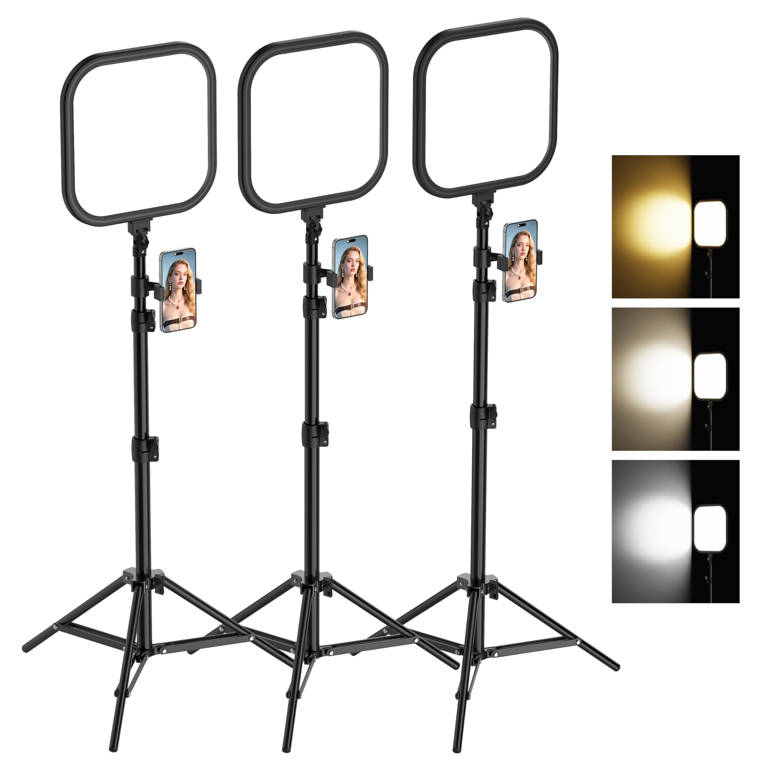 ALTSON 3 Pack LED Video Panel Light, 2500-8500K Dimmable Studio Lights with Tripod Stand & Phone Holder, 78" Photography Lighting Kit for Video Recording, Game Streaming, Photography, Tiktok, YouTube