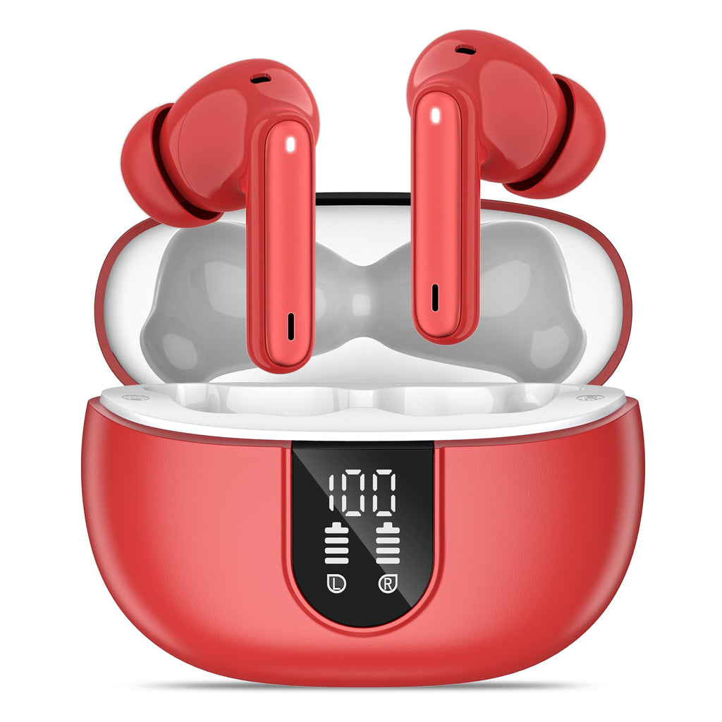 Wireless Earbuds, Bluetooth 5.3 Headphones 40Hrs Playtime Deep Bass Stereo, LED Power Display, Call Noise Canceling Headphones with Mic, IP7 Waterproof Earphones for iOS Android Purple