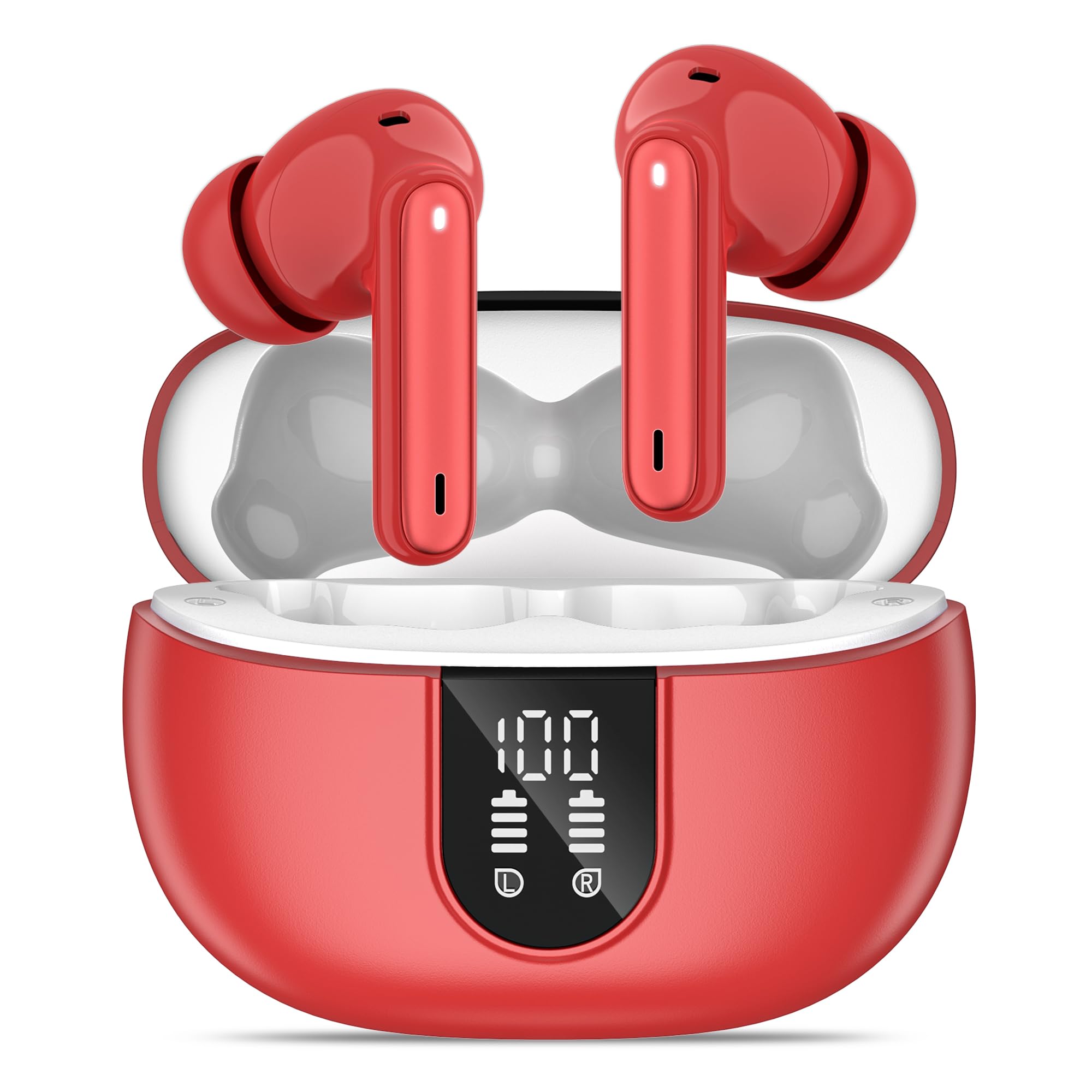 Wireless Earbuds, Bluetooth 5.3 Headphones 40Hrs Playtime Deep Bass Stereo, LED Power Display, Call Noise Canceling Headphones with Mic, IP7 Waterproof Earphones for iOS Android Purple