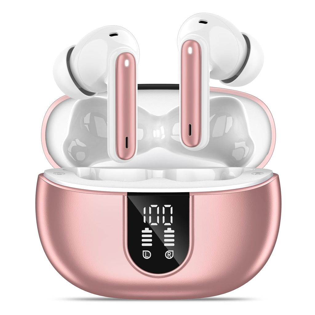 Wireless Earbuds, Bluetooth 5.3 Headphones 40Hrs Playtime Deep Bass Stereo, LED Power Display, Call Noise Canceling Headphones with Mic, IP7 Waterproof Earphones for iOS Android Purple