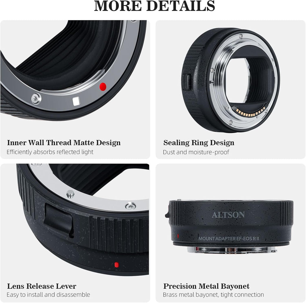 EF-EOS R Auto Focus Lens Mount Adapter, Compatible with Canon EF/EF-S Lenses for EOS R, R3, R5, R6, R7, R8, RP, R50, R100 Mirrorless Cameras