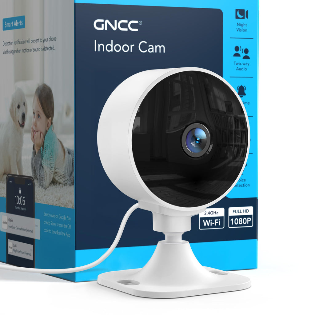 GNCC 2.4GHz Indoor Security Camera, 1080P Home Camera for Pet Monitoring, Motion Detection, Two-Way Audio, IR Night Vision, Easy Install, Cloud Storage Subscription Required, No 5GHz Support(1-Pack)