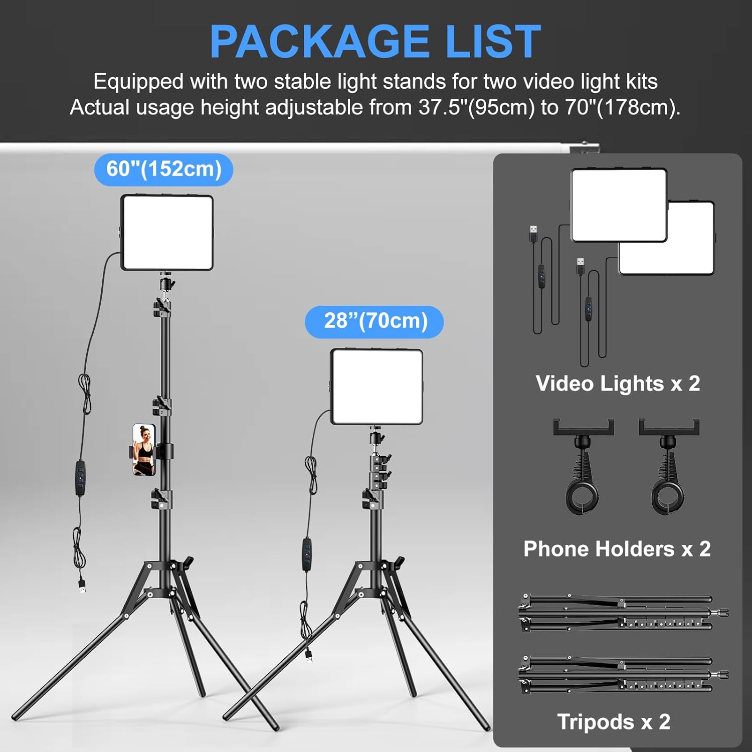 ALTSON 2 Packs Video Light Kit, LED Studio Light, 2700-6500K Dimmable Photography Lighting Kit with Tripod Stand&Phone Holder, 12" Rotating Streaming Light for Video Recording, Game Streaming, YouTube