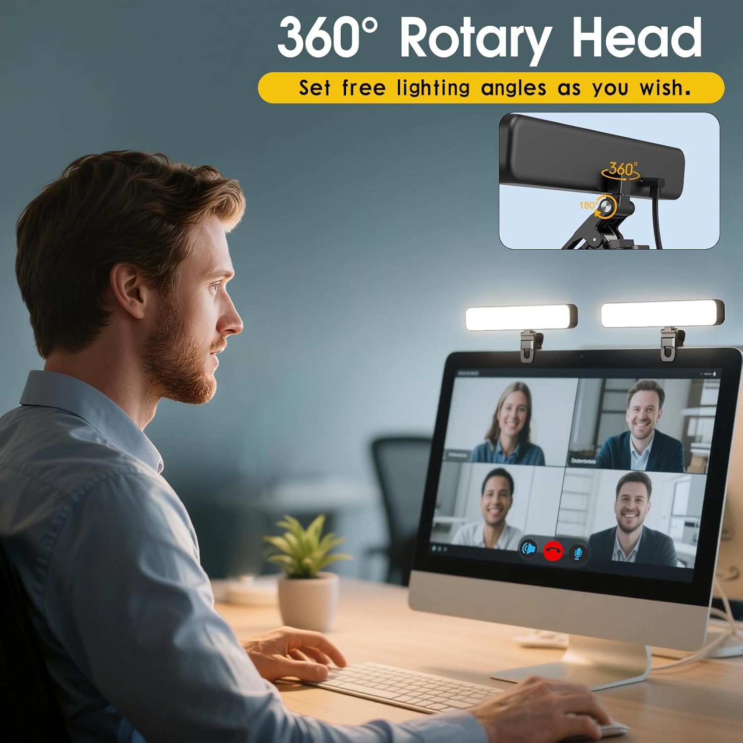 ALTSON 16W 2PCs Video Conference Lighting, LED Streaming Light Clip-On, Zoom Lighting for Computer Monitor Webcam Laptop, Desk Ring Light for Video Recording Podcast, Eye-Caring&360° Rotary Backlight