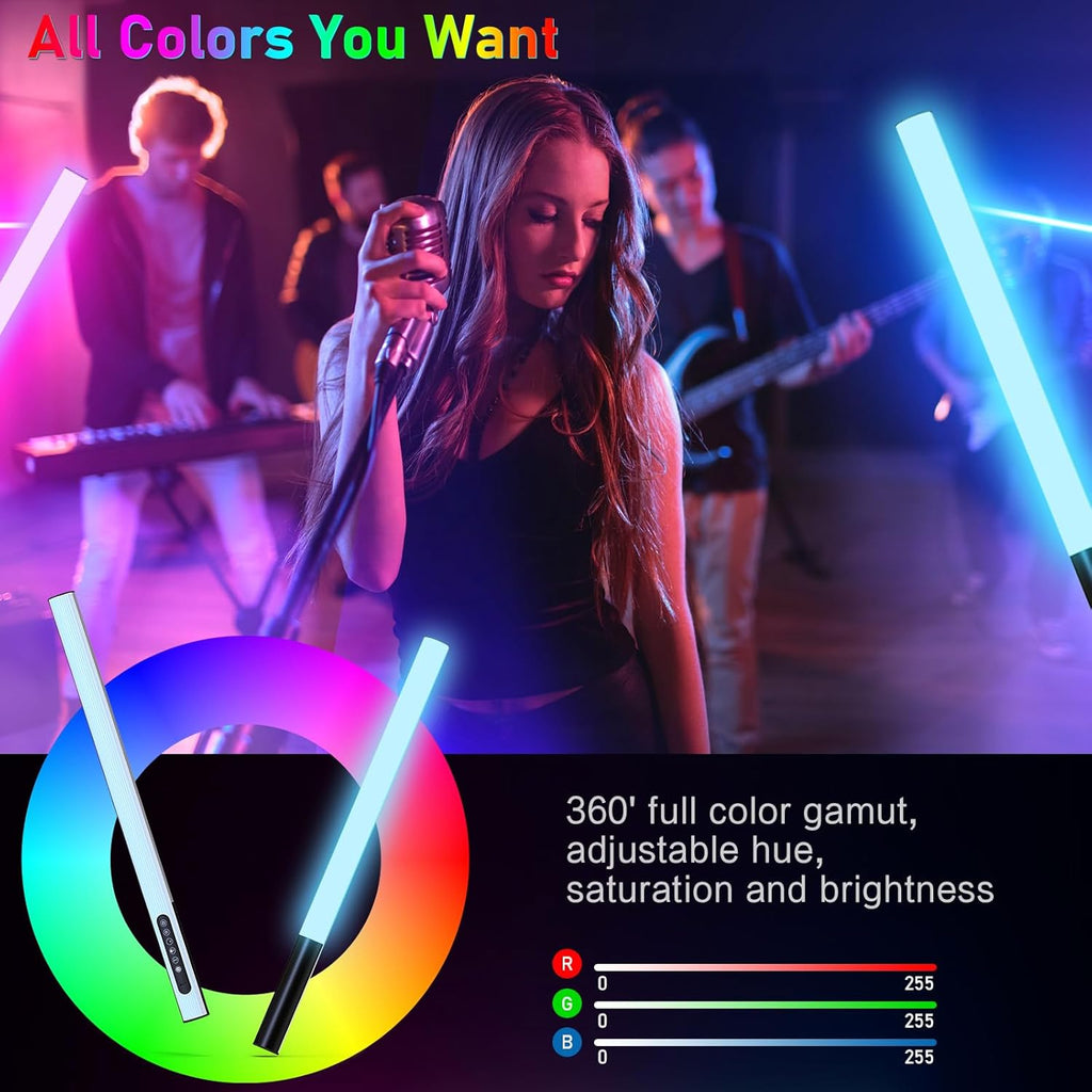 LED Light Stick RGB Fill Light Stand Photography Lighting Kit LED Video Lighting with 5000mAh Battery, Remote Controller Dimmable 2500K~6500K, Adjustable Tripod Stand for Live Streaming, Vlog, Gaming