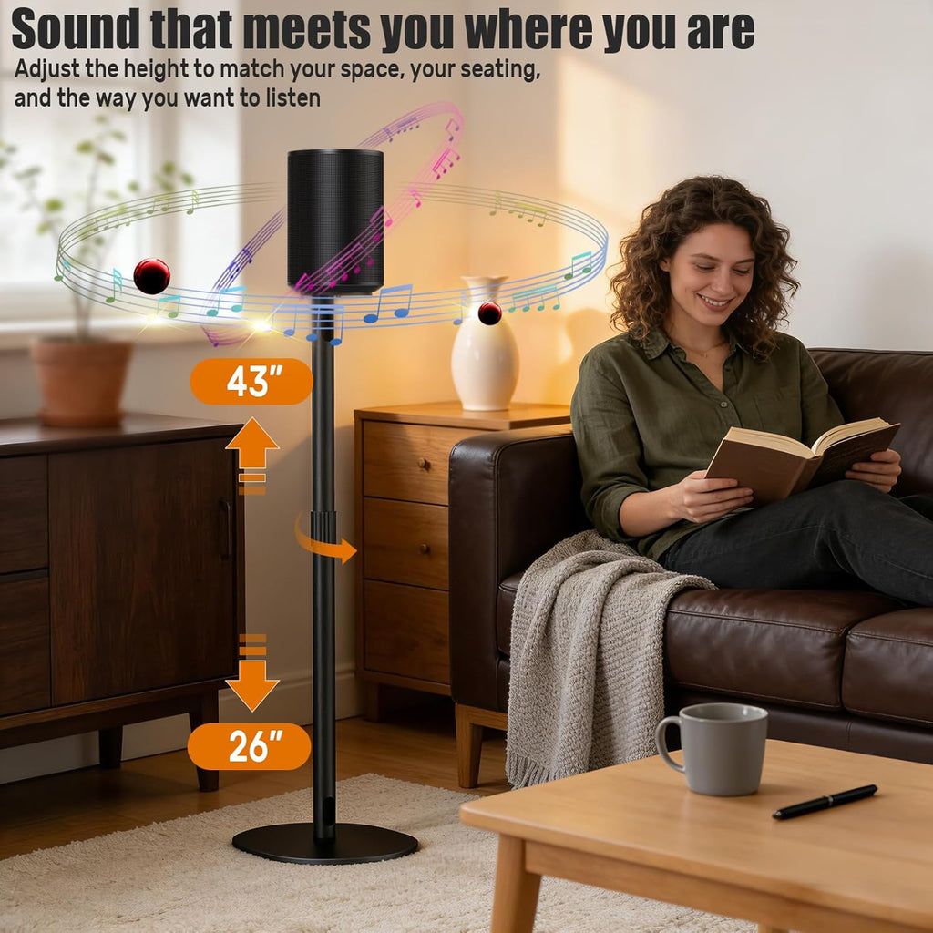 Speaker Stands for Sonos Era 100 & Era 300, 26”-43” Height Adjustable Floor Stand, Dual-Mount Base Surround Sound Speaker Mount with Cable Management for Home Theater, Pair (2 Pack)