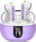 Wireless Earbuds, Bluetooth 5.3 Headphones 40Hrs Playtime Deep Bass Stereo, LED Power Display, Call Noise Canceling Headphones with Mic, IP7 Waterproof Earphones for iOS Android Purple