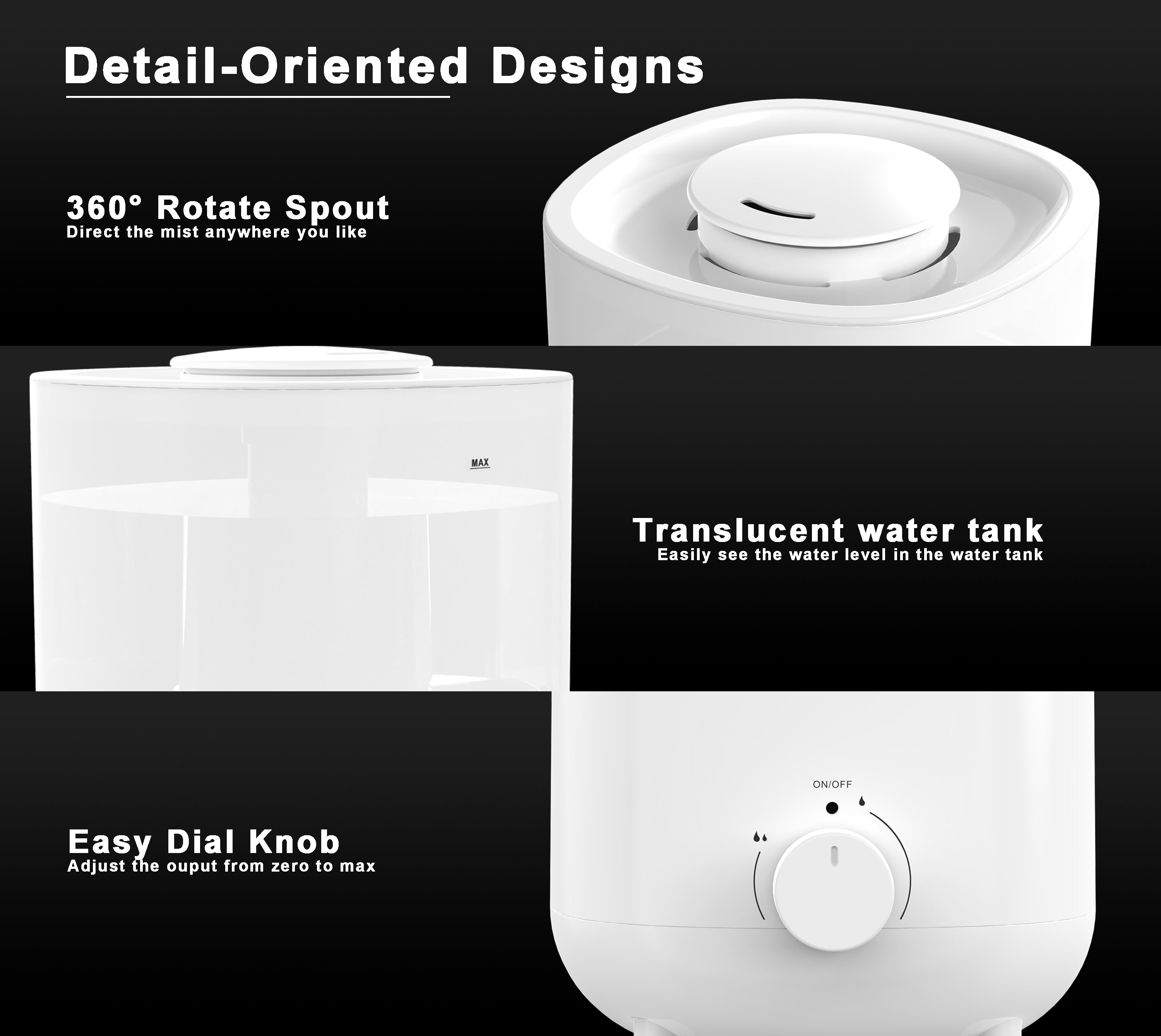 iTOMA 2L White Humidifier - One-Touch Operation, 360° Adjustable Mist, Ultrasonic Quiet for Bedroom & Office