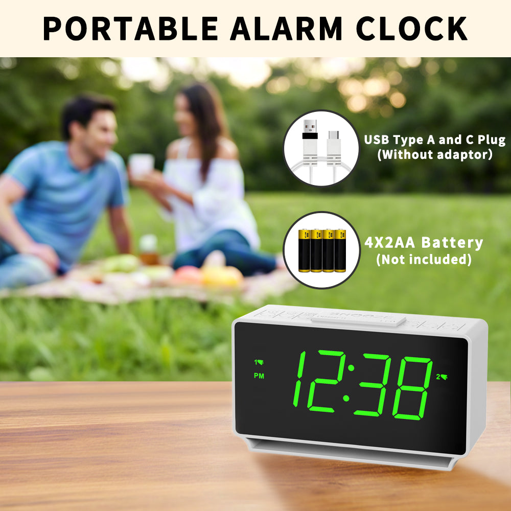 Alarm Clock, Dual Alarms with Temperature Display, Snooze,12/24Hr, Night Light and Adjustable Volume, Dimmable, Battery Backup, Portable Small LED Clocks for Bedroom iTOMA222