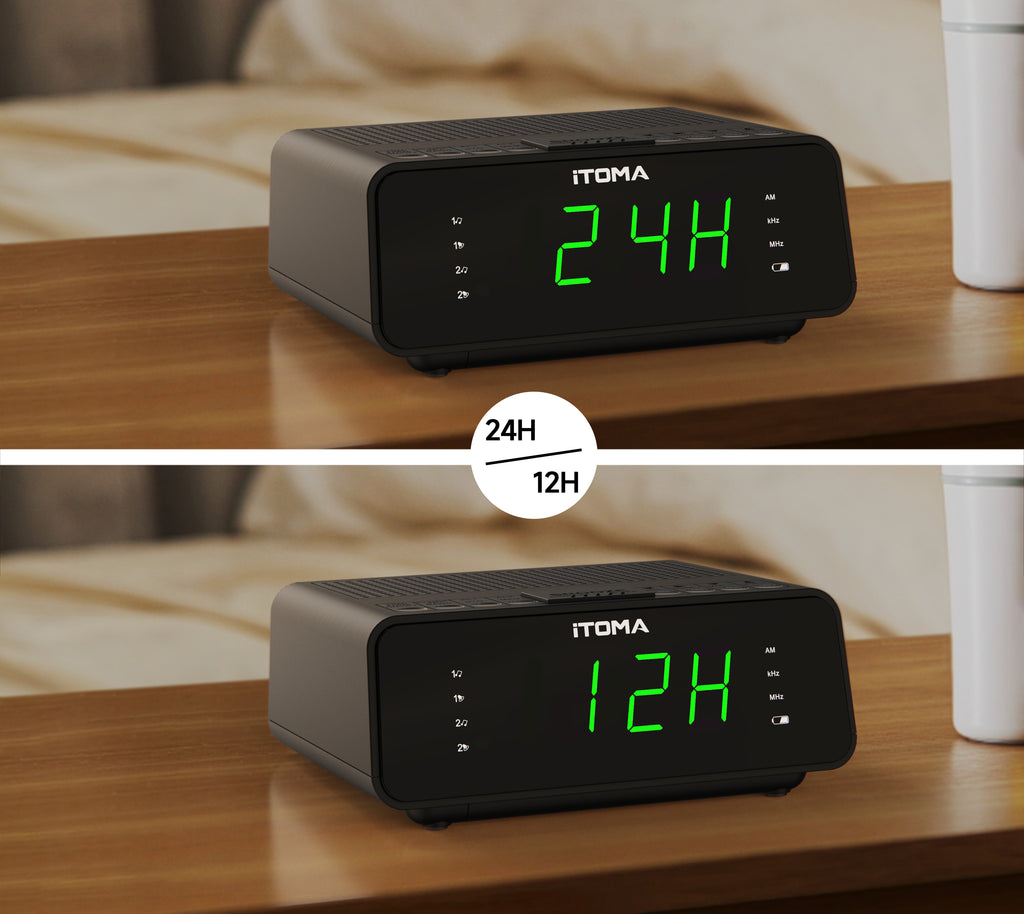 Digital iTOMA Alarm Clock with AM/FM Radio, 4-Level Dimmer, Snooze, Dual Alarms, Sleep Timer and Easy to Read 0.9" LED Jade Green Display 2100