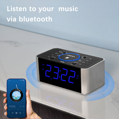 Alarm Clock Radio with 5W Wireless Charging, Snooze,Bluetooth, Dual Alarm, 1.4'' LED Display, Dimmer, USB Charging Clock for Bedside iTOMA 206S