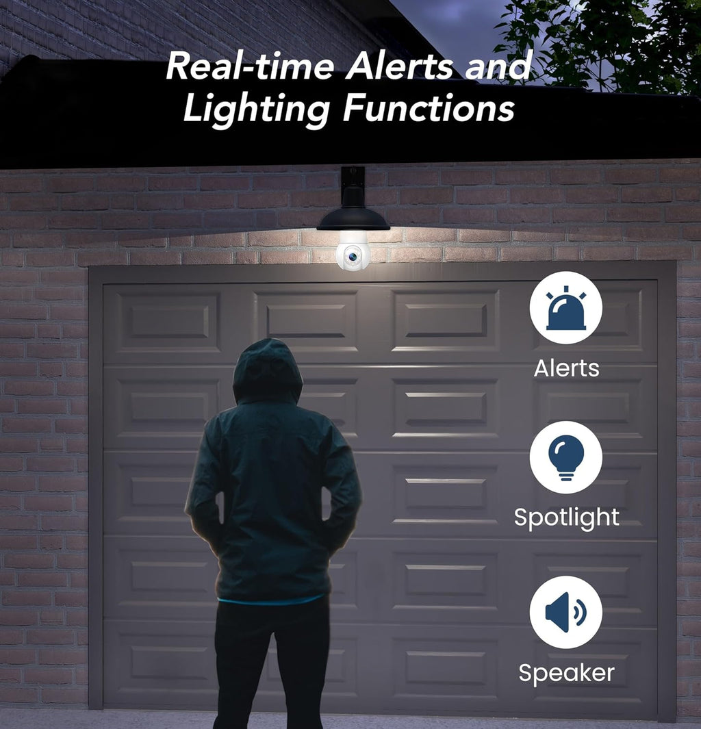 GNCC 2K Light Bulb Security Camera, 2.4GHz Only, 355° Wireless Outdoor Camera, Full-Color Night Vision, Motion Detection, Easy Install, Local & Cloud Storage Requires Subscription (1-Pack, White)
