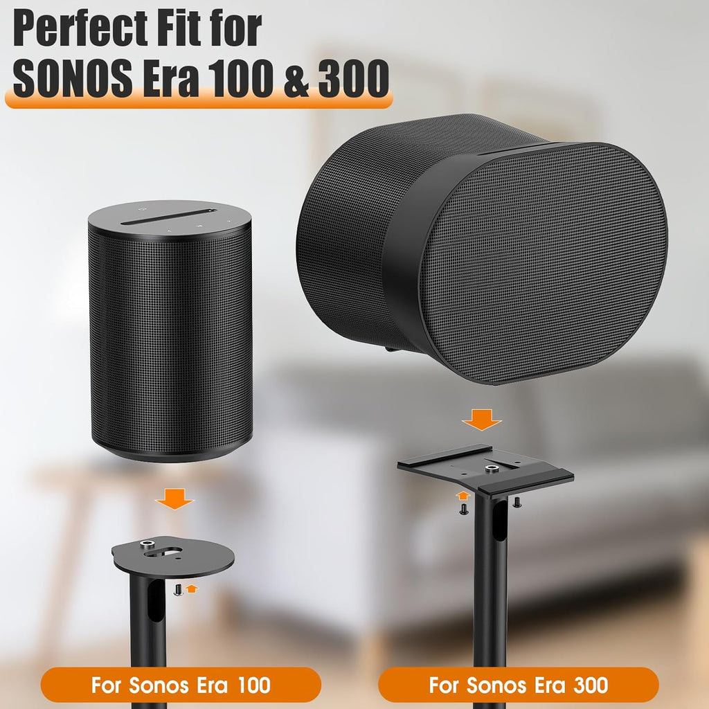 Speaker Stands for Sonos Era 100 & Era 300, 26”-43” Height Adjustable Floor Stand, Dual-Mount Base Surround Sound Speaker Mount with Cable Management for Home Theater, Pair (2 Pack)