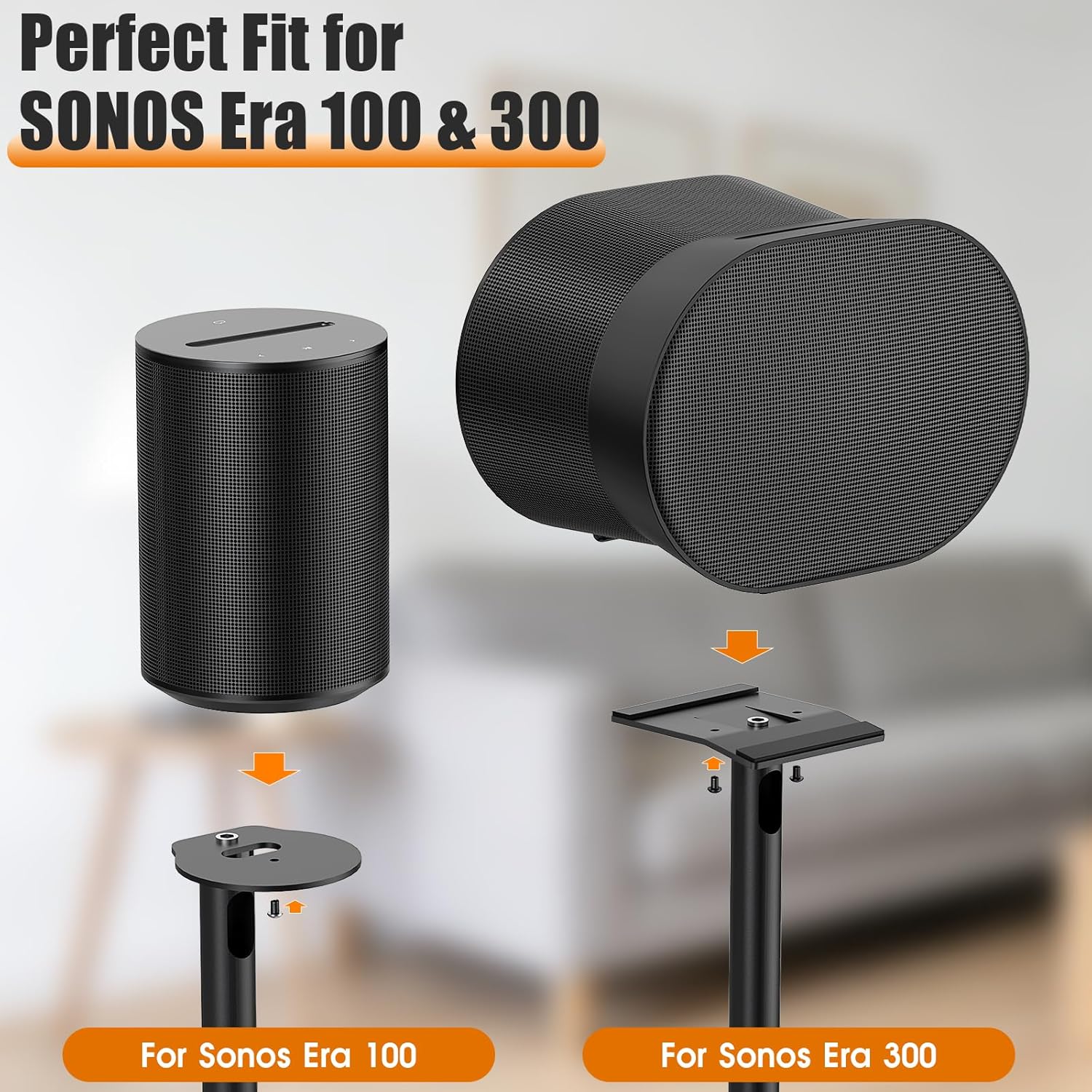 Speaker Stands for Sonos Era 100 & Era 300, 26”-43” Height Adjustable Floor Stand, Dual-Mount Base Surround Sound Speaker Mount with Cable Management for Home Theater, Pair (2 Pack)