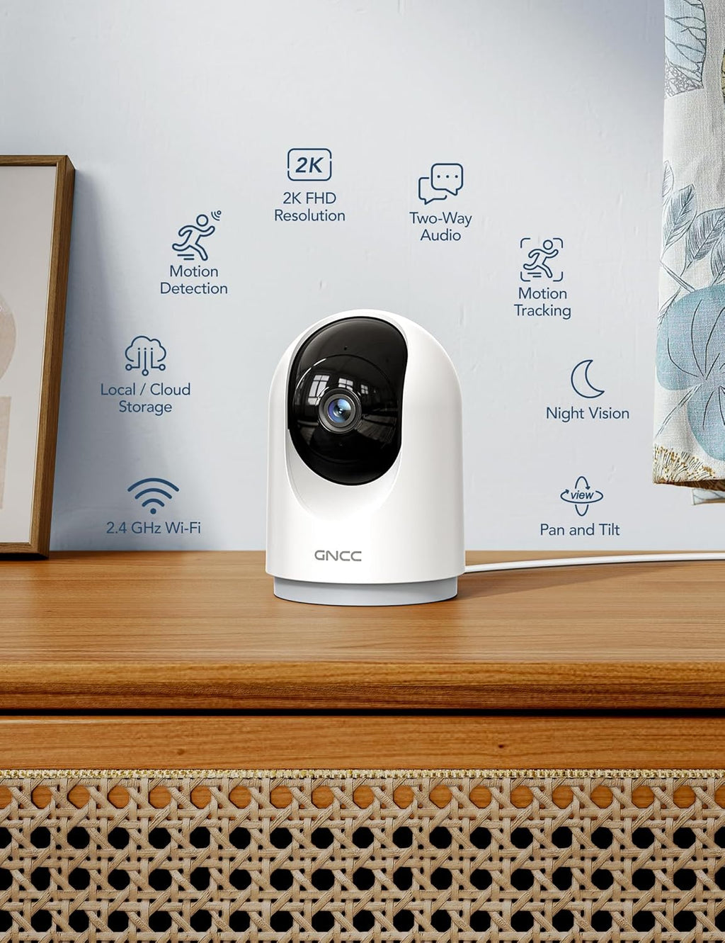 GNCC 2K Security Cameras 4pcs, Home Security Camera Indoor with 360° Motion Detection for Pets/Baby/Dog, Two-Way Audio, Night Vision, 24/7 SD Card Storage, Cloud Storage, Compatible with Alexa