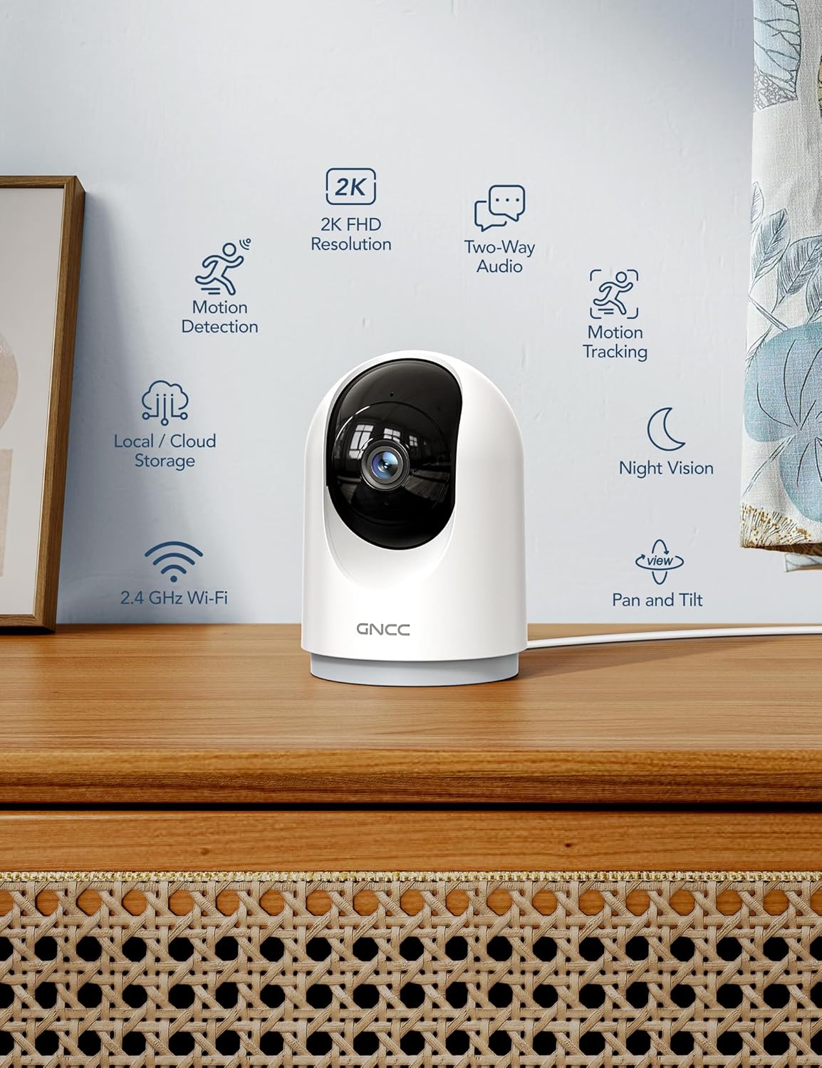 GNCC 2K Cameras for Home Security-Indoor Pan/Tilt Cameras for Baby Monitor/Pet Camera with Phone App, Night Vision, Motion Detection, 2-Way Audio, 24/7 SD Recordings, 2.4Ghz WiFi (2Pack)