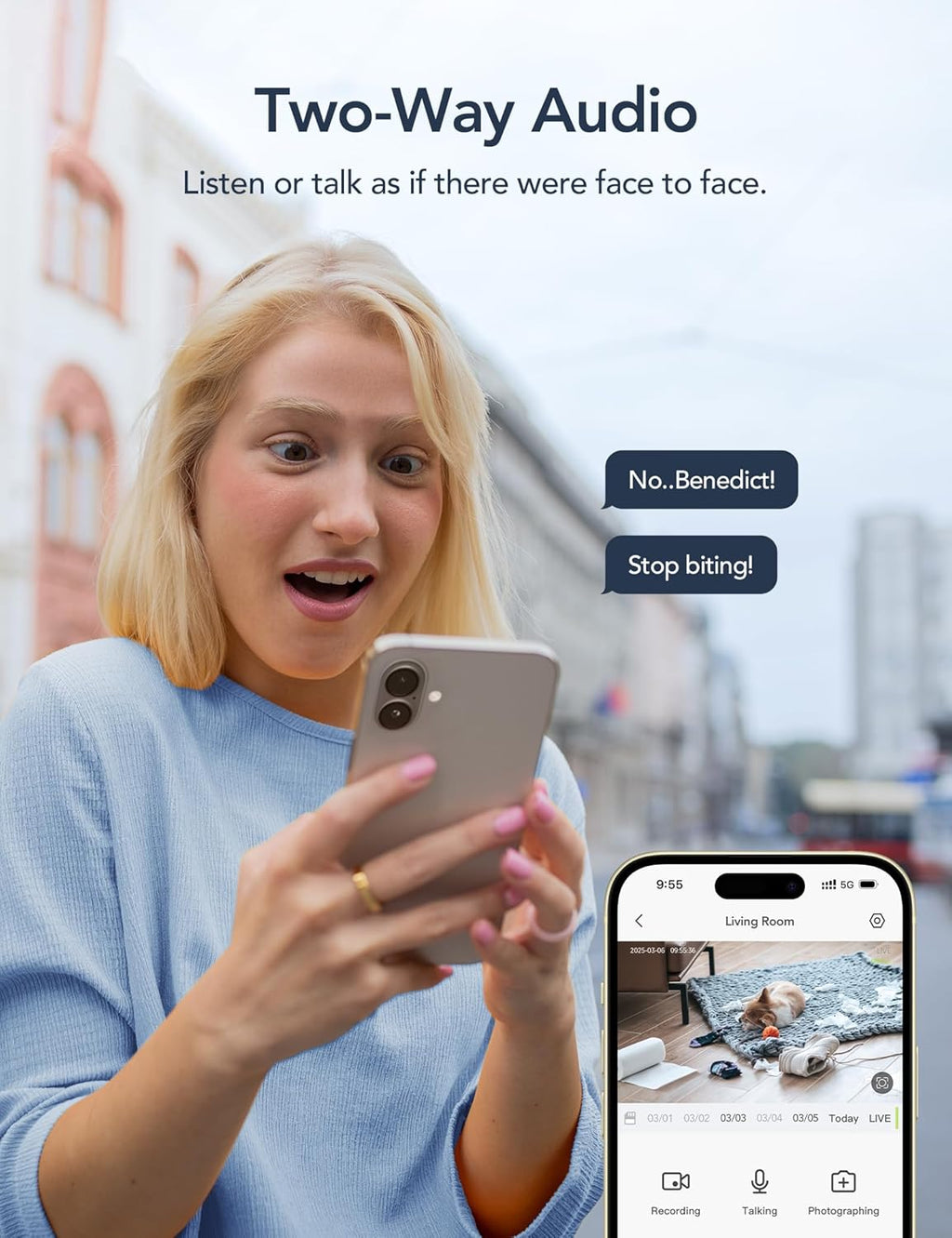 GNCC Indoor Security Camera Dog Camera Motion Detection, Cameras for Home Security with 2-Way Audio Siren, Night Vision, Cloud & SD Card Storage, Works w/Alexa & Google Home
