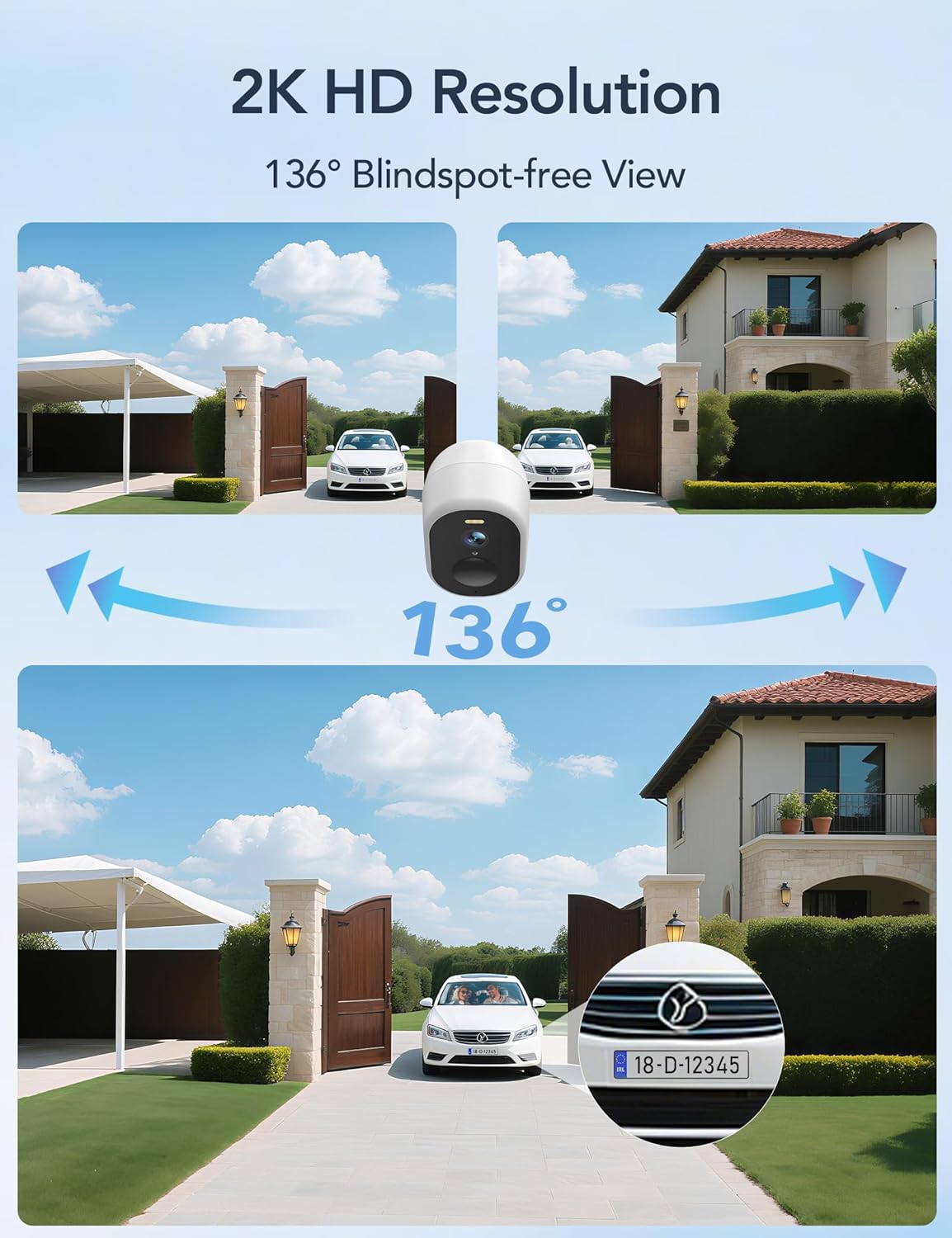 GNCC Solar Security Camera Wireless Outdoor, 2K Battery Powered Camera with Solar Panel, 5G&2.4GHz WiFi, Spotlight Color Night Vision, AI Motion Detection, Siren Alarm, Cloud/SD Storage (White-1 Pack)
