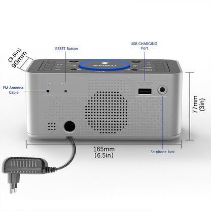 Alarm Clock Radio with 5W Wireless Charging, Snooze,Bluetooth, Dual Alarm, 1.4'' LED Display, Dimmer, USB Charging Clock for Bedside iTOMA 206S