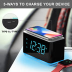 Bedside Alarm Clock Radio, 15 W Ultra Fast Wireless Phone Charger with wireless conncetion, USB Charging Port, Dual Alarm, Sleep Timer, Snooze, Dimmer, FM Radio,Cyan LED Night Light &1.4" Display iTOMA 207S