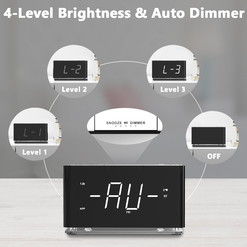 Clock Radio,Alarm Clock with wireless conncetion,Large LED Display, FM Radio, Dual Alarm, USB Charging Port, Night Light, Auto & Manual Dimmer, Snooze, Sleep Timer iTOMA 507A