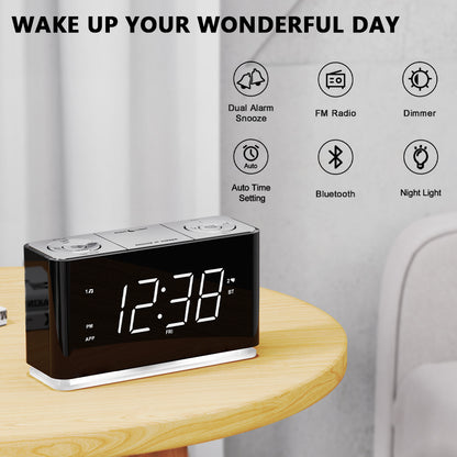 Clock Radio,Alarm Clock with wireless conncetion,Large LED Display, FM Radio, Dual Alarm, USB Charging Port, Night Light, Auto & Manual Dimmer, Snooze, Sleep Timer iTOMA 507A