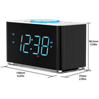 Bedside Alarm Clock Radio, 15 W Ultra Fast Wireless Phone Charger with wireless conncetion, USB Charging Port, Dual Alarm, Sleep Timer, Snooze, Dimmer, FM Radio,Cyan LED Night Light &1.4" Display iTOMA 207S