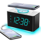Bedside Alarm Clock Radio, 15 W Ultra Fast Wireless Phone Charger with wireless conncetion, USB Charging Port, Dual Alarm, Sleep Timer, Snooze, Dimmer, FM Radio,Cyan LED Night Light &1.4" Display iTOMA 207S